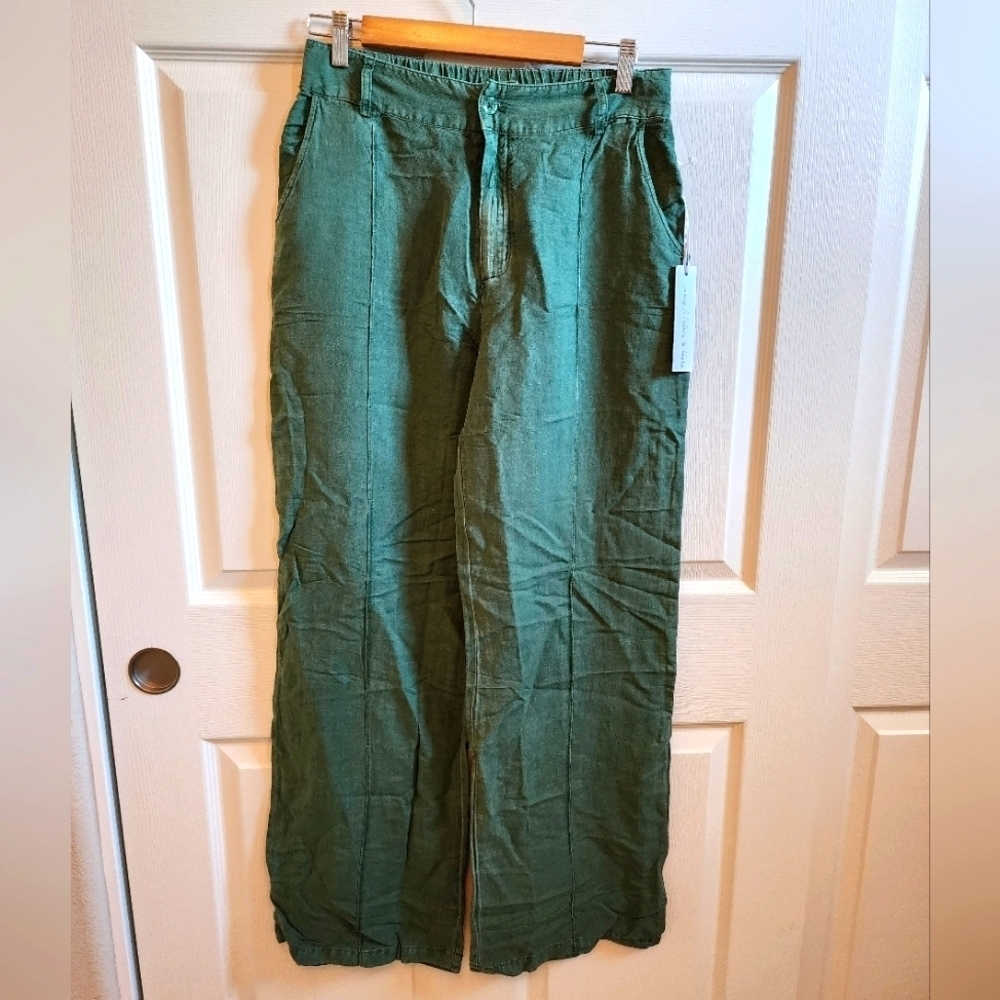 💚 Young Fabulous Broke Wide Leg Pants Linen Rayon blend L
